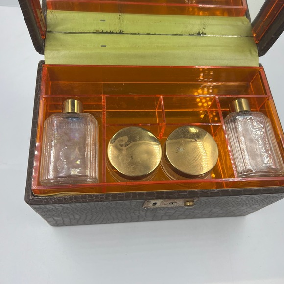 Vintage Snake Skin Mini Train Travel Case Carry On Luggage Handle MCM Distressed - Picture 11 of 16